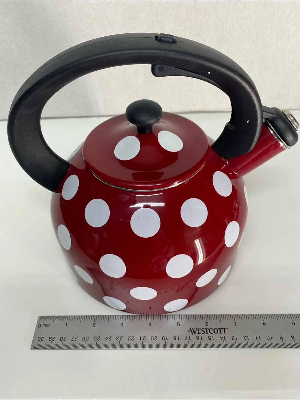 Temp-Tations Red White Polka Dot Tea Kettle with Black Handle Cottage Farmhouse